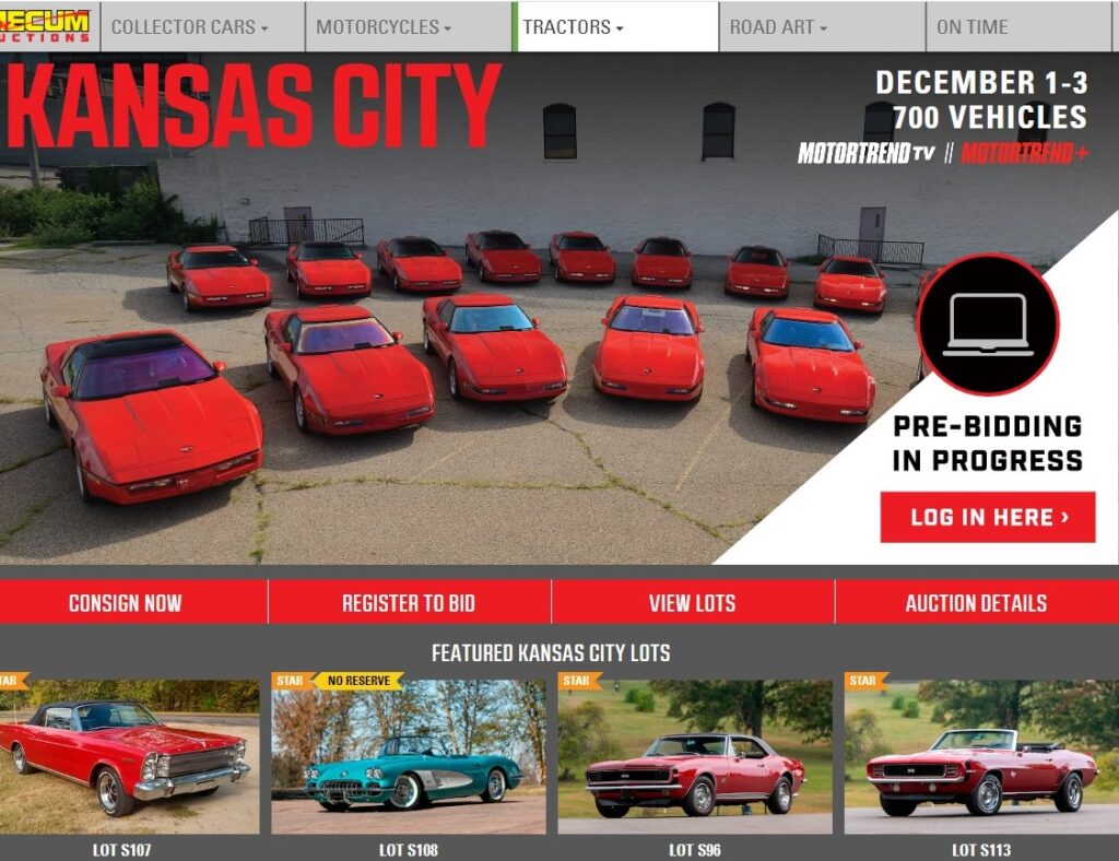 Mecum Kansas City Corvette Results and remaining Corvettes to cross the